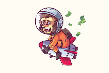 Space Monkey on rocket going to the moon