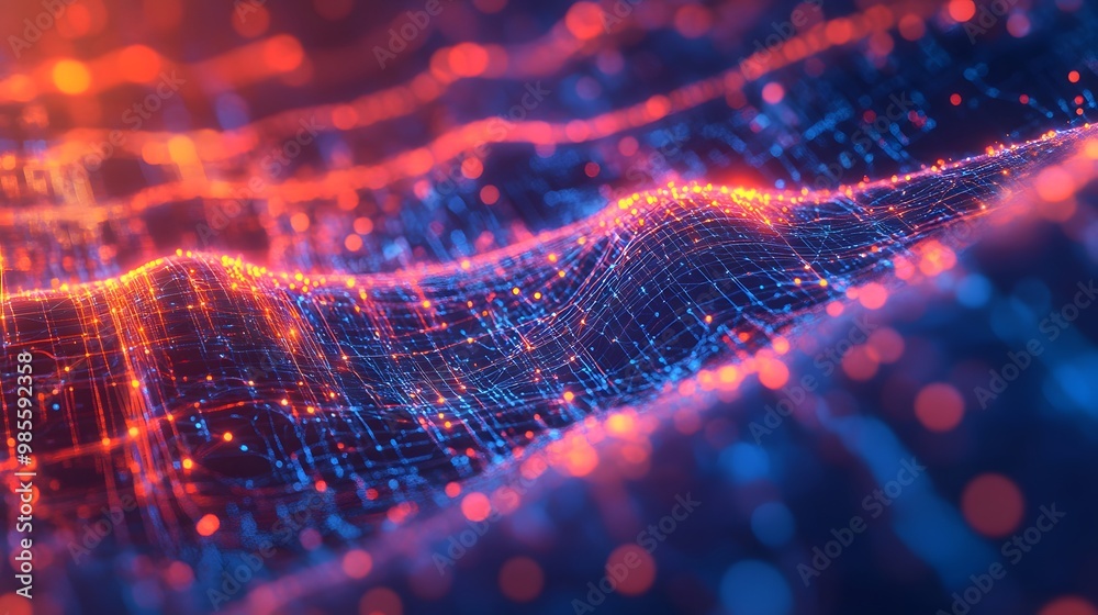 Poster A futuristic illustration of machine learning infrastructure, where bright data lines connect complex servers and neural networks, evoking excitement and innovation.