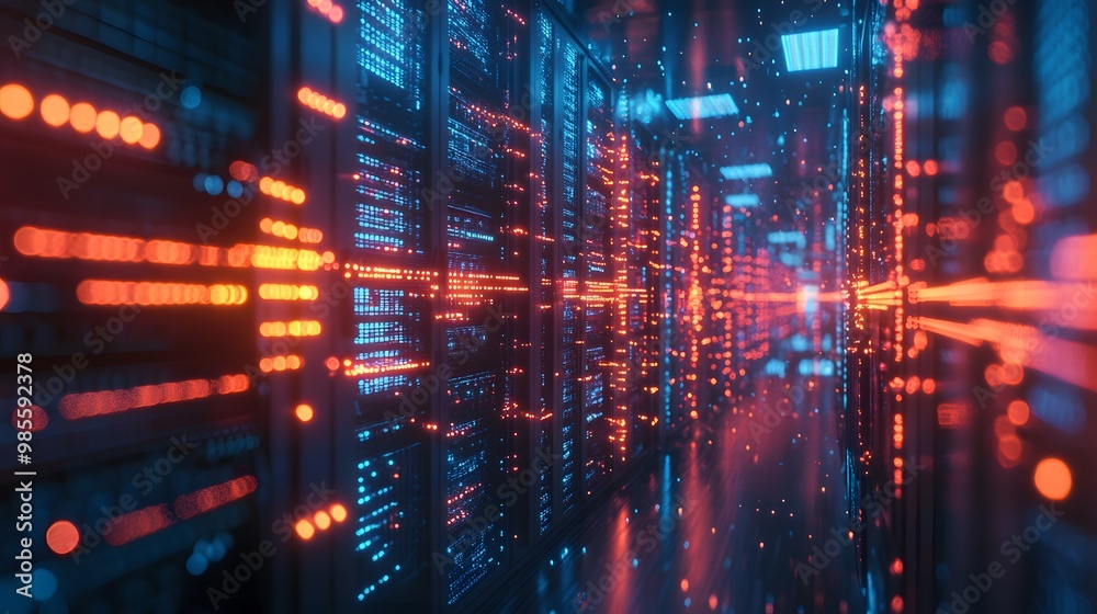 Aufkleber A diorama-style photo of a machine learning server farm, with glowing data streams connecting virtual machines, symbolizing the exciting innovation in AI technology.