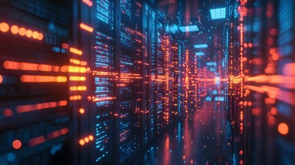 Obraz premium A diorama-style photo of a machine learning server farm, with glowing data streams connecting virtual machines, symbolizing the exciting innovation in AI technology.