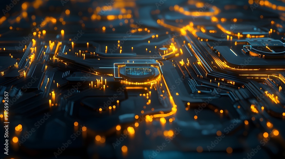 Poster A photo of a futuristic, miniature machine learning infrastructure with glowing data paths and servers, symbolizing the excitement and innovation of AI technology.
