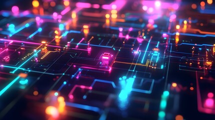A vibrant diorama illustration of interconnected machine learning systems, glowing with dynamic colors and representing the excitement of AI-driven innovation.
