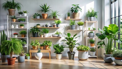 Stylish room filled with modern plants in various pots creating a contemporary home garden