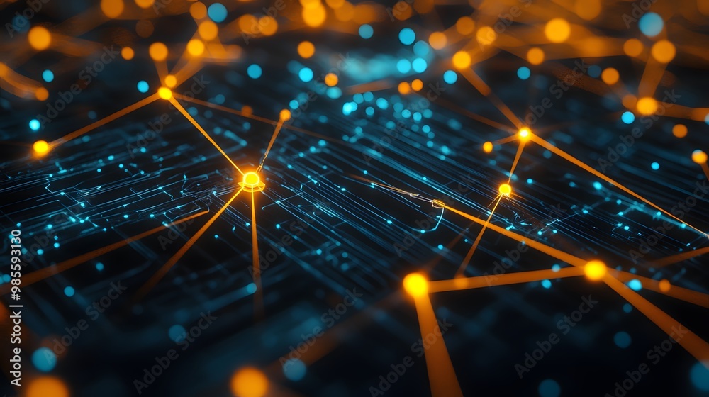 Poster A detailed futuristic illustration of interconnected machine learning systems in a diorama style, with glowing nodes and data lines representing technological excitement.