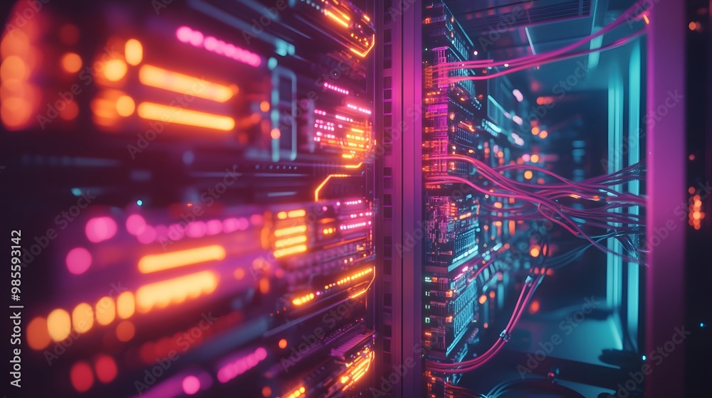 Poster A photo of a machine learning infrastructure model where glowing cables and servers light up the scene, symbolizing the excitement of AI innovation.
