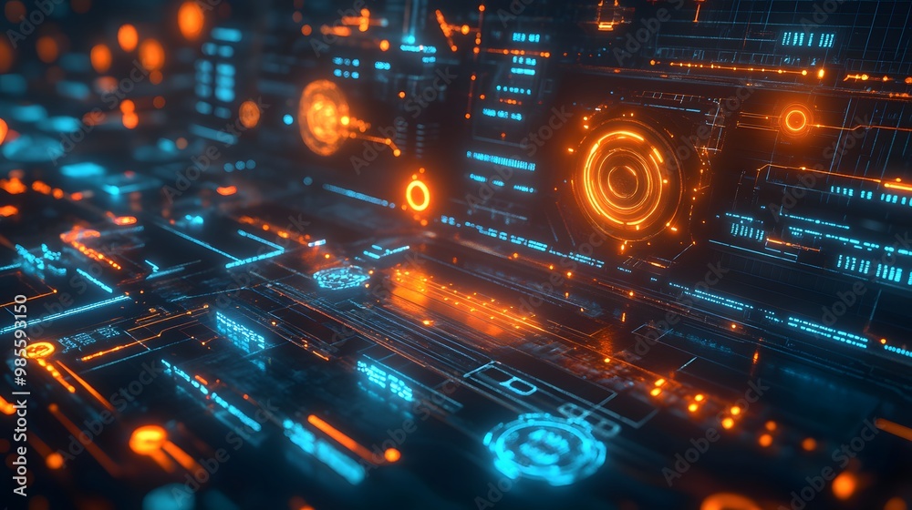 Poster A detailed futuristic illustration of interconnected machine learning systems in a diorama style, with glowing nodes and data lines representing technological excitement.