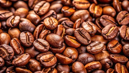 Close-up shot of fresh whole coffee beans, perfect for any coffee lover or barista