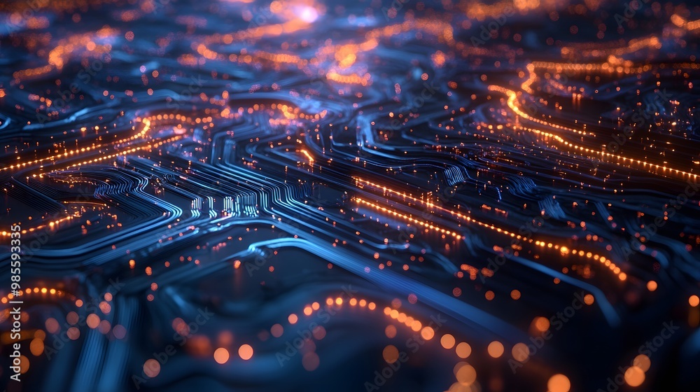 Poster An abstract diorama of a futuristic machine learning infrastructure, with interconnected servers and data streams glowing brightly, symbolizing innovation and excitement.