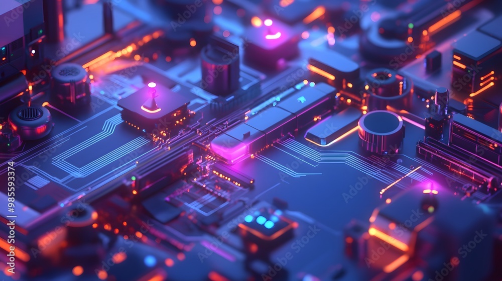 Poster An abstract diorama of a futuristic machine learning infrastructure, with interconnected servers and data streams glowing brightly, symbolizing innovation and excitement.