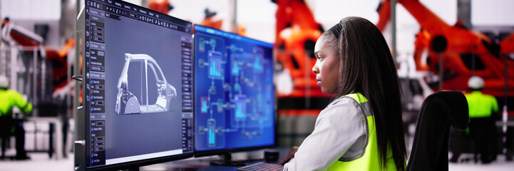 Industry Engineer Using Desktop PC Computer