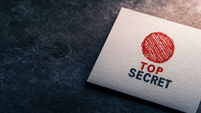 Top secret document with red fingerprint symbol on textured background, conveying sense of confidentiality and intrigue