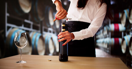 Sommelier Opening Corkscrew. Winery Alcohol Taste