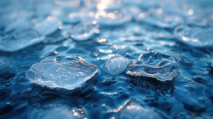 Rippling Water Enhanced with Ice Cubes Gleaming Brilliantly in the Bright Sunlight
