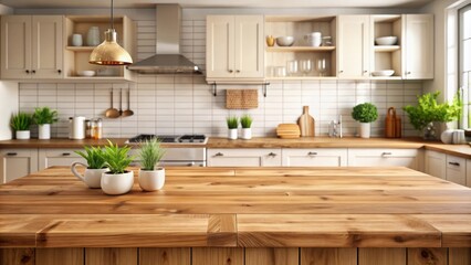 Wooden kitchen countertop with copy space for text or products