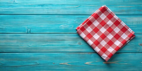 Obraz premium Kitchen cloth napkin placed on a blue wooden table