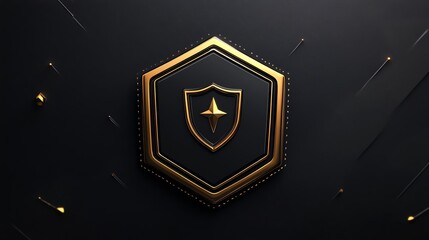 A gold shield with a star inside, on a black background with gold accents.