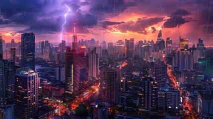 Obraz premium The abstract storm is full of dramatic elements. Lightning and rain create a striking backdrop.
