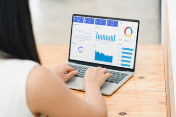 Business professional analyzing sales performance dashboard on laptop screen.