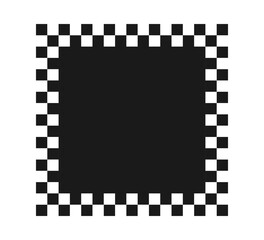 Checkered rectangle frame. Square race checker flag pattern. Checkerboard geometric pattern. Black and white rally chess square pattern. Finish race frame. Vector illustration on white background.