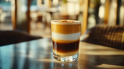 Delicious Layered Coffee in a Modern Cafe Setting