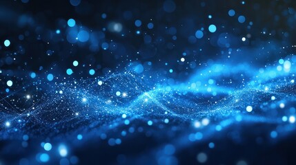 Blue abstract background with a network grid and particles connected. Generative AI AIG21.