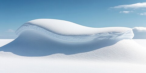 A windswept snowdrift, sculpted by nature into a graceful, undulating form, stands silhouetted against a clear blue sky, the white expanse a canvas of winter's artistry