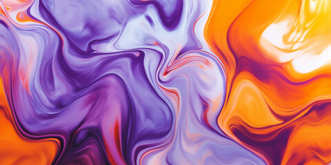 Dynamic, flowing marble ink swirls with intense, saturated colours--purples, oranges, and blues blending in a seamless liquid pattern. The effect is bold, abstract, and reminiscent of a fluid.