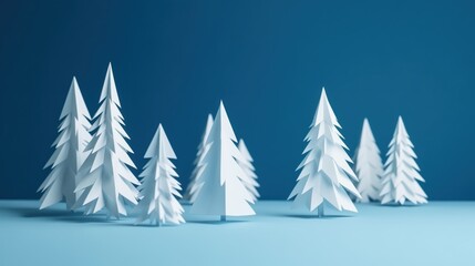 Obraz premium A Beautiful and Artistic Paper Forest Landscape Set Against a Calm Blue Background