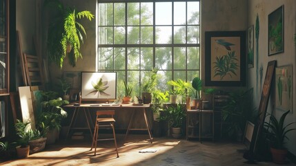 table and chairs, interior of a studio, artist, atelier