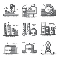 Obraz premium illustrations vector icon for oil and gas industry refinery process and building 
