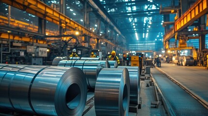 Fototapeta premium A large industrial building with many metal coils stacked up
