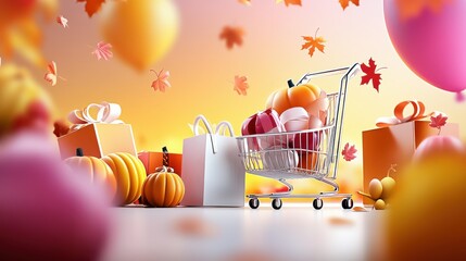 Online shopping interface showcasing Thanksgiving sale deals, with fall-themed banners and bright discount tags.