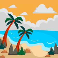 Summer beach scene vector background