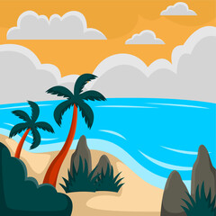 Summer beach scene vector background