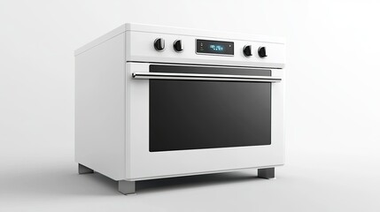 Obraz premium A white oven with a digital display and a blue light