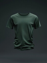 Floating 3D Mockup of Dark Green T-shirt on Dark Grey Studio Background &ndash; Perfect for T-shirt Design Showcase, Mock up for design and print