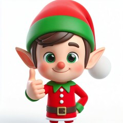 3D Big eyed cartoon christmas elf giving thumbs up
