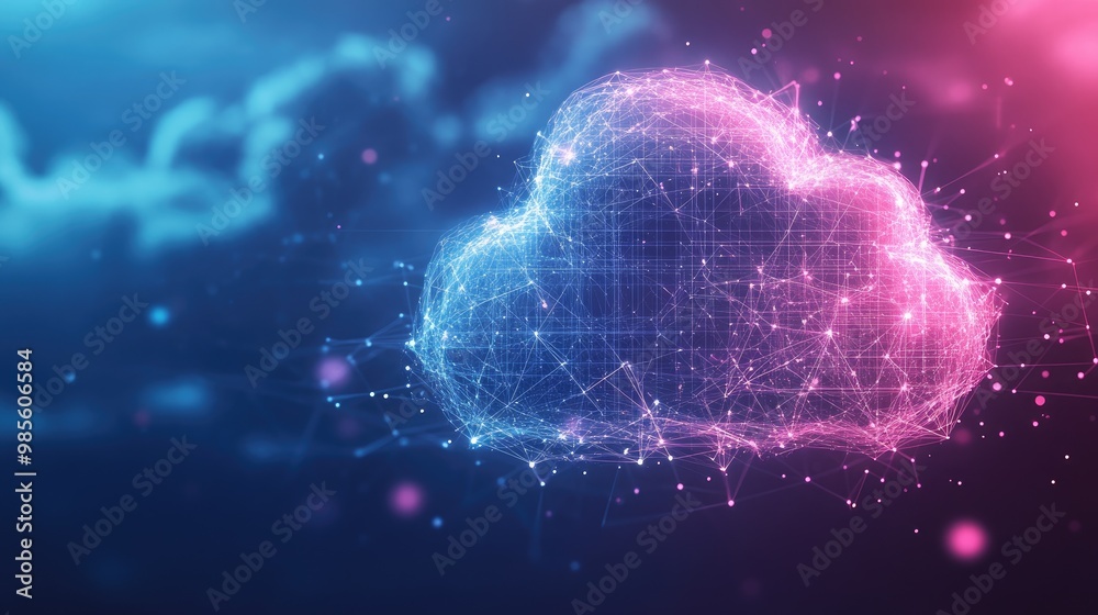 Poster a cloud graphic with interconnecting lines representing business operations. the background features