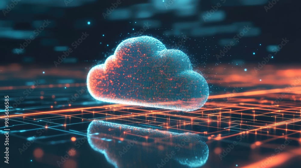 Poster a cloud graphic with interconnecting lines representing business operations. the background features