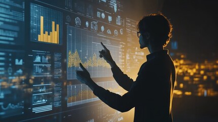 Person presenting and evaluating data chart - Illustration created with generative ai