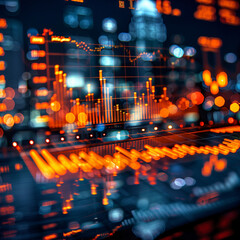 Obraz premium Abstract image showing financial data superimposed over a city skyline at night