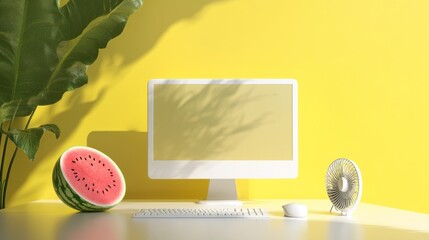 Summer Work Setup with a Watermelon Slice
