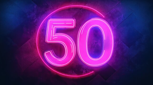 Sale and discount illuminated in neon light design for business banner symbolizing shop bright offers with glowing 50 percent signs electric night ambiance background off special retro marketing price