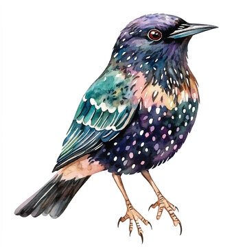 recommend clip art: Starling Bird watercolor clipart illustration isolated