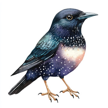recommend clip art: Starling Bird watercolor clipart illustration isolated