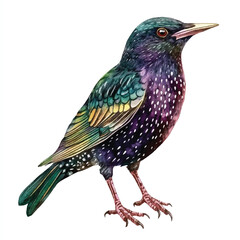 Starling Bird watercolor clipart illustration isolated