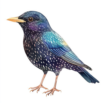 recommend clip art: Starling Bird watercolor clipart illustration isolated