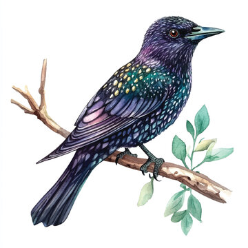 recommend clip art: Starling Bird watercolor clipart illustration isolated