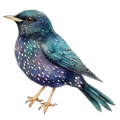Starling Bird watercolor clipart illustration isolated