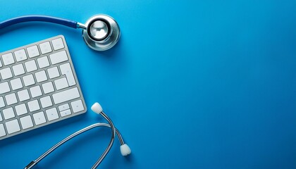 stethoscope on keyboard, copyspace background